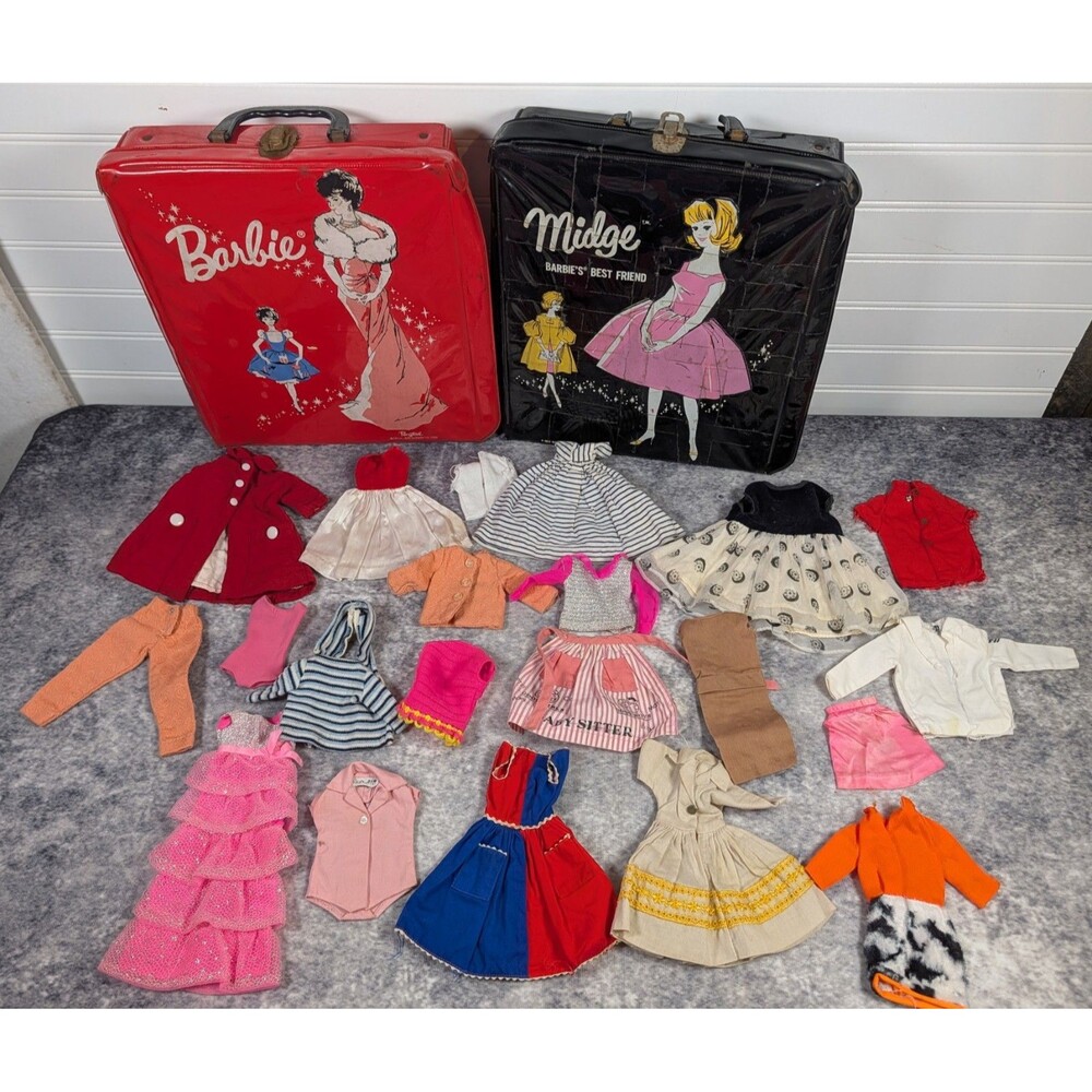 Vintage 1960s Barbie Cases With Lot Of 21 Vintage Barbie And Ken Clothes